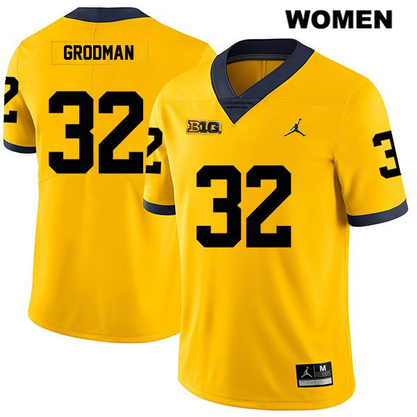 Women's NCAA Michigan Wolverines Louis Grodman #32 Yellow Jordan Brand Authentic Stitched Legend Football College Jersey ES25Q60DS